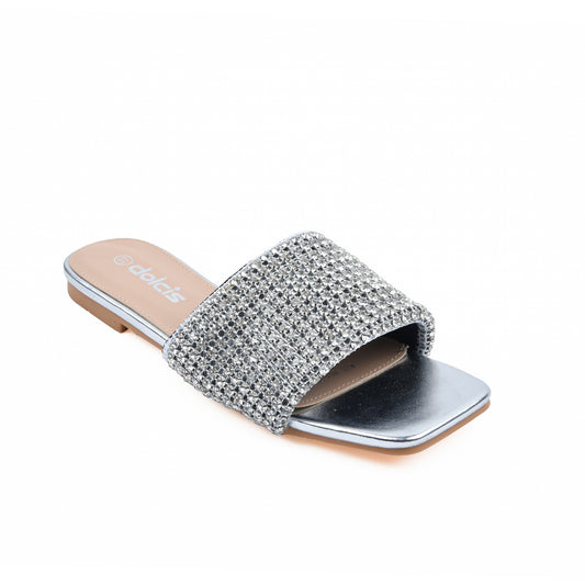 Chic Silver Embellished Flats Slippers | 590J-S