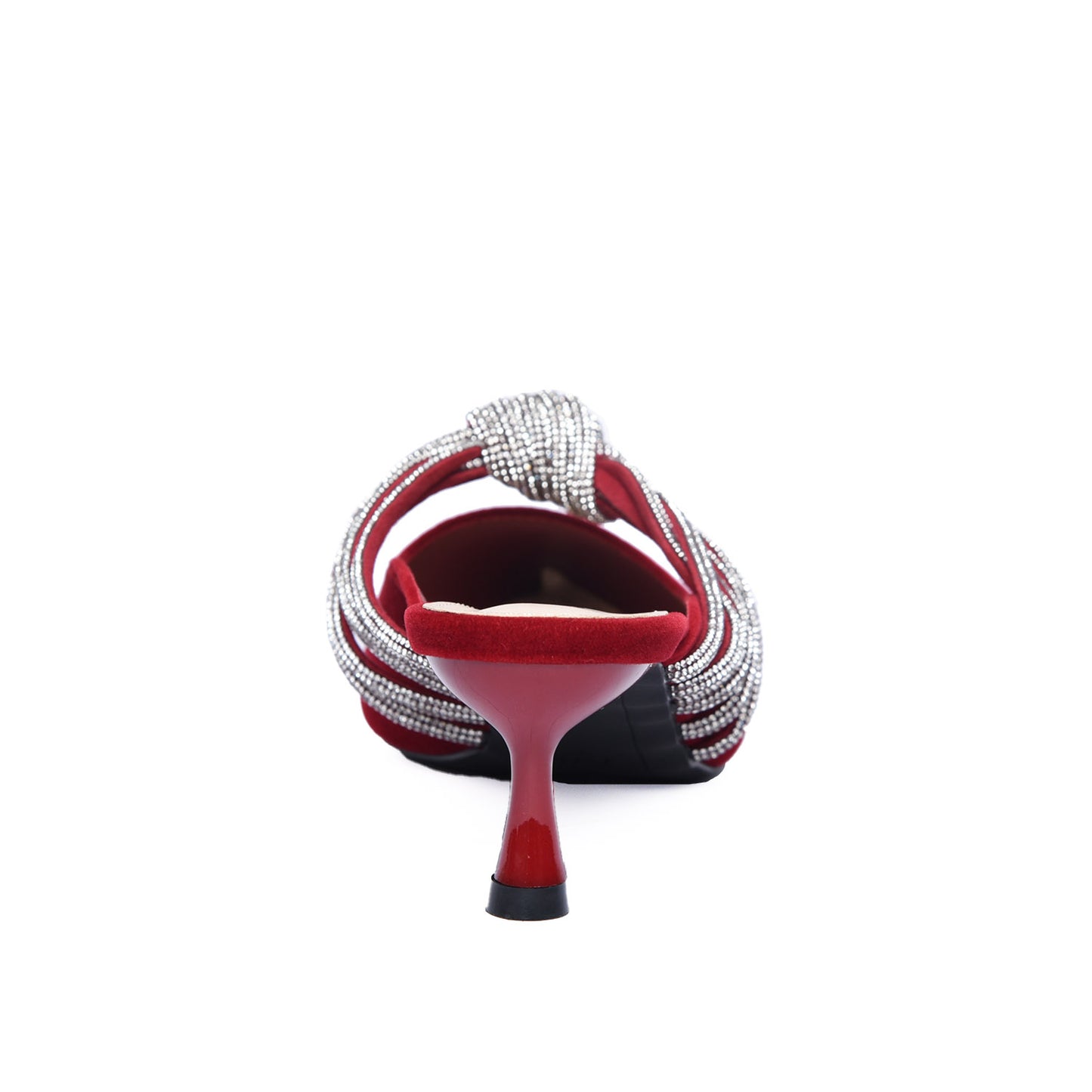 Red Velvet Slip-On Heels with Rhinestone Knot | 481L-E