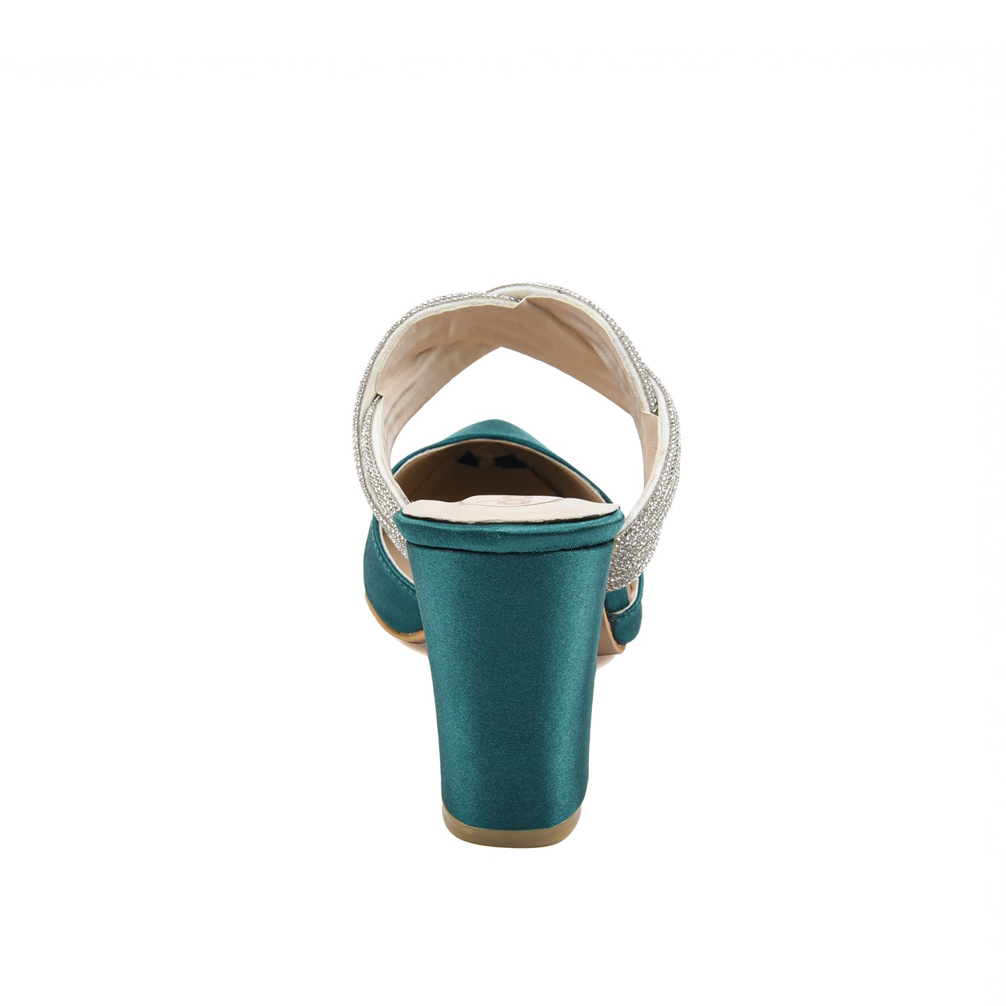 Teal Satin Block Heels with Twisted Strap | 497L-K