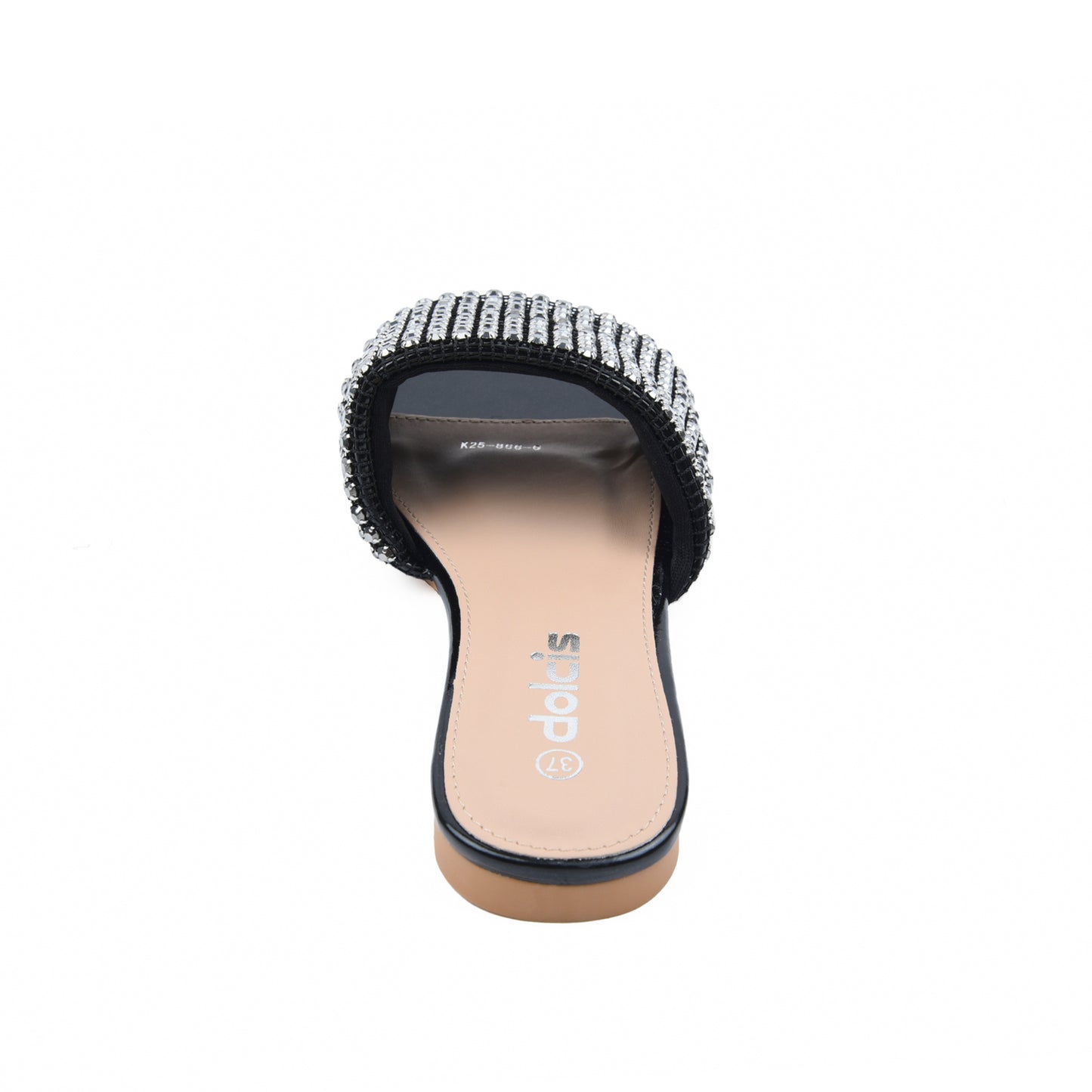 Chic Black Embellished Flats Slippers | 590J-C
