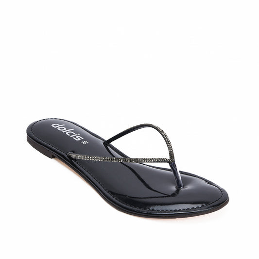 Sleek Black Patent Leather Flip Flops Slippers | 717R-C