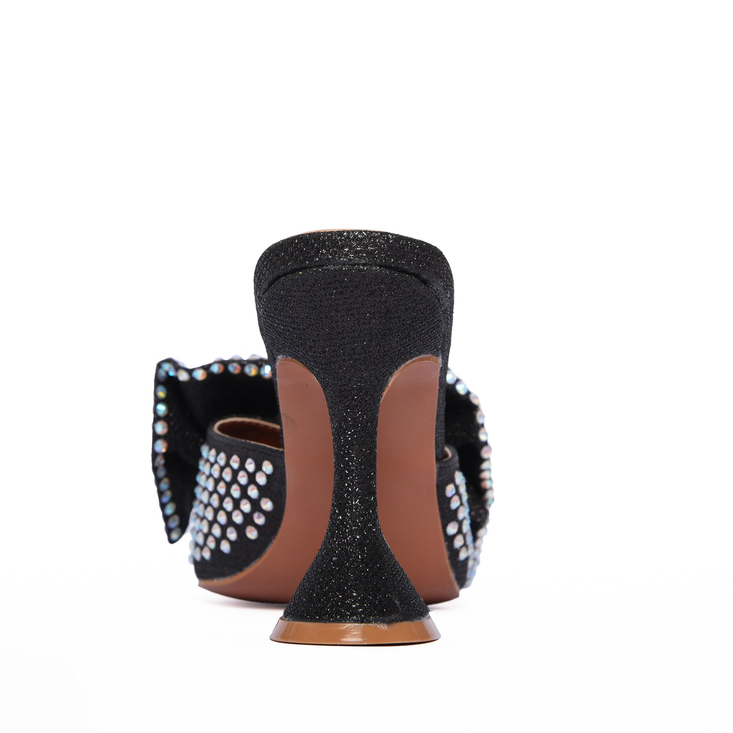 Black Mule Heels with Rhinestone Bow | 479K-C