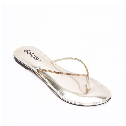 Glamorous Gold Patent Leather Flip Flops Slippers | 717R-X