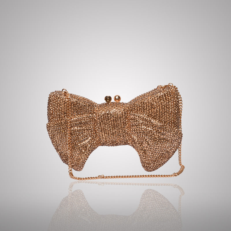 Stylish Gold Bow Swarovski Crystal Clutch | 0C942-X
