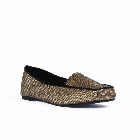 Women's Glittery Gold Loafers Pumps | 489D-X