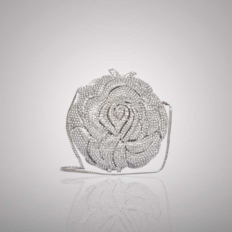 Premium Silver Rose Swarovski Crystal Clutch | 0C920-S