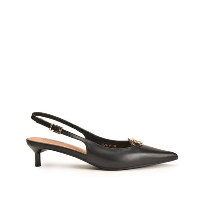 Black Court Heels with Strap Embellishments | 475N-C