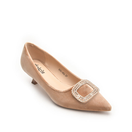 Beige Kitten Heels with Embellished Buckle | 496N-F