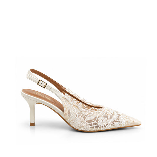 Beige Lace Affair Heels Pumps | 446P-F