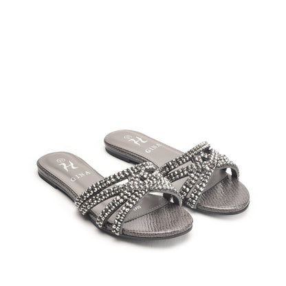 Grey Embellished Flat Sandals for Women Slippers | 582L-G
