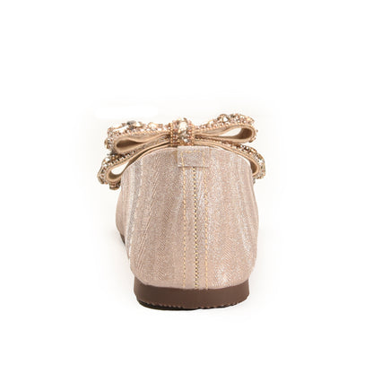 Golden Embellished Bow Flats for Women | 466N-X