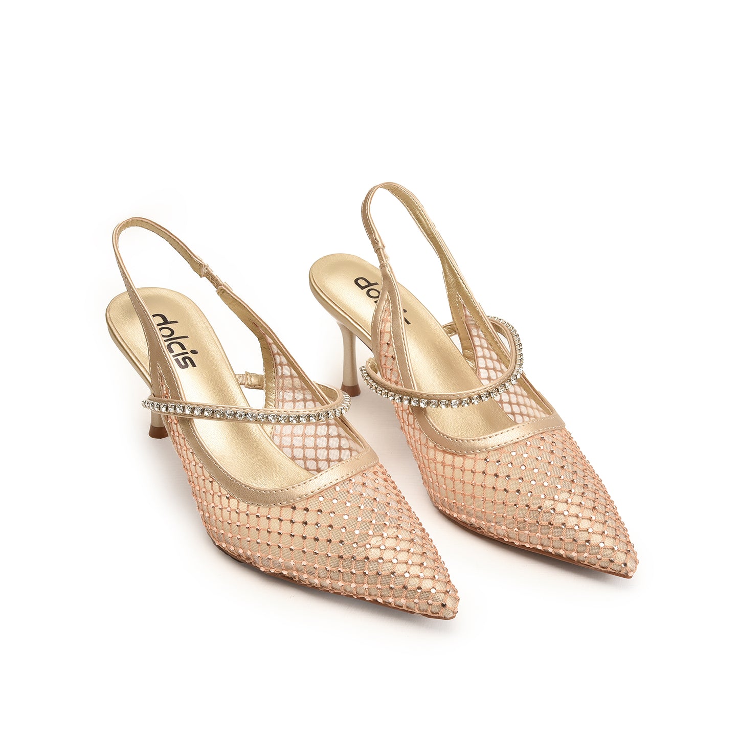 Beige Court Heels with Pearl Embellishment | 476N-X