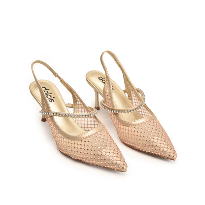 Beige Court Heels with Pearl Embellishment | 476N-X