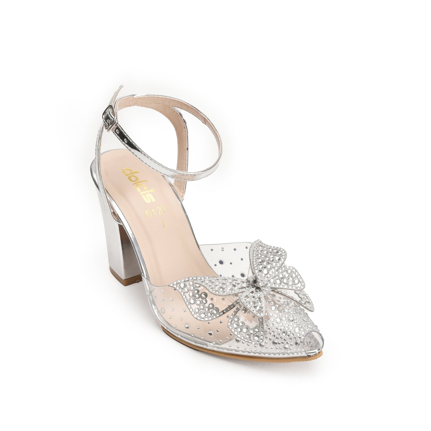Transparent Block Heels with Silver Bow | 456N-S Dolcis