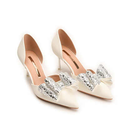 Elegant White Bow Embellished Heels | 471N-W Dolcis