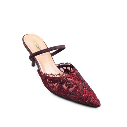 Maroon Pearl Lace Court Heels | 445P-M