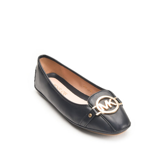 Black Ballet Flats with Gold Buckle Pump  |493N-C