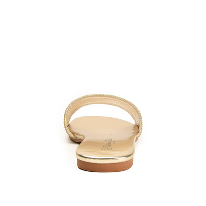 Golden Embellished Slip-On Flats for Women Slippers | 566L-X