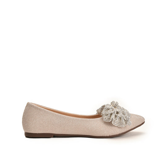 Beige Embellished Bow Flats for Women  | 469N-X