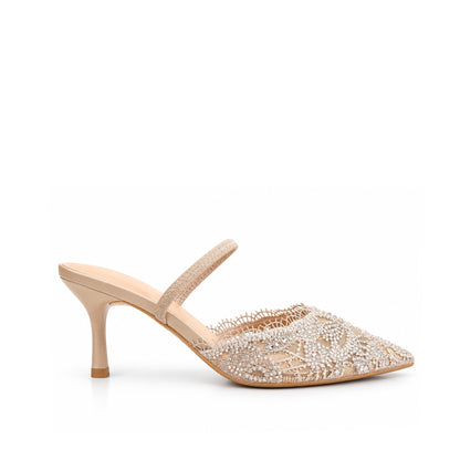 Beige Pearl Lace Court Heels | 445P-F