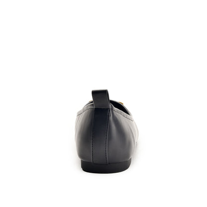 Tory Burch Black Flat Pumps with Gold Logo | 494N-C