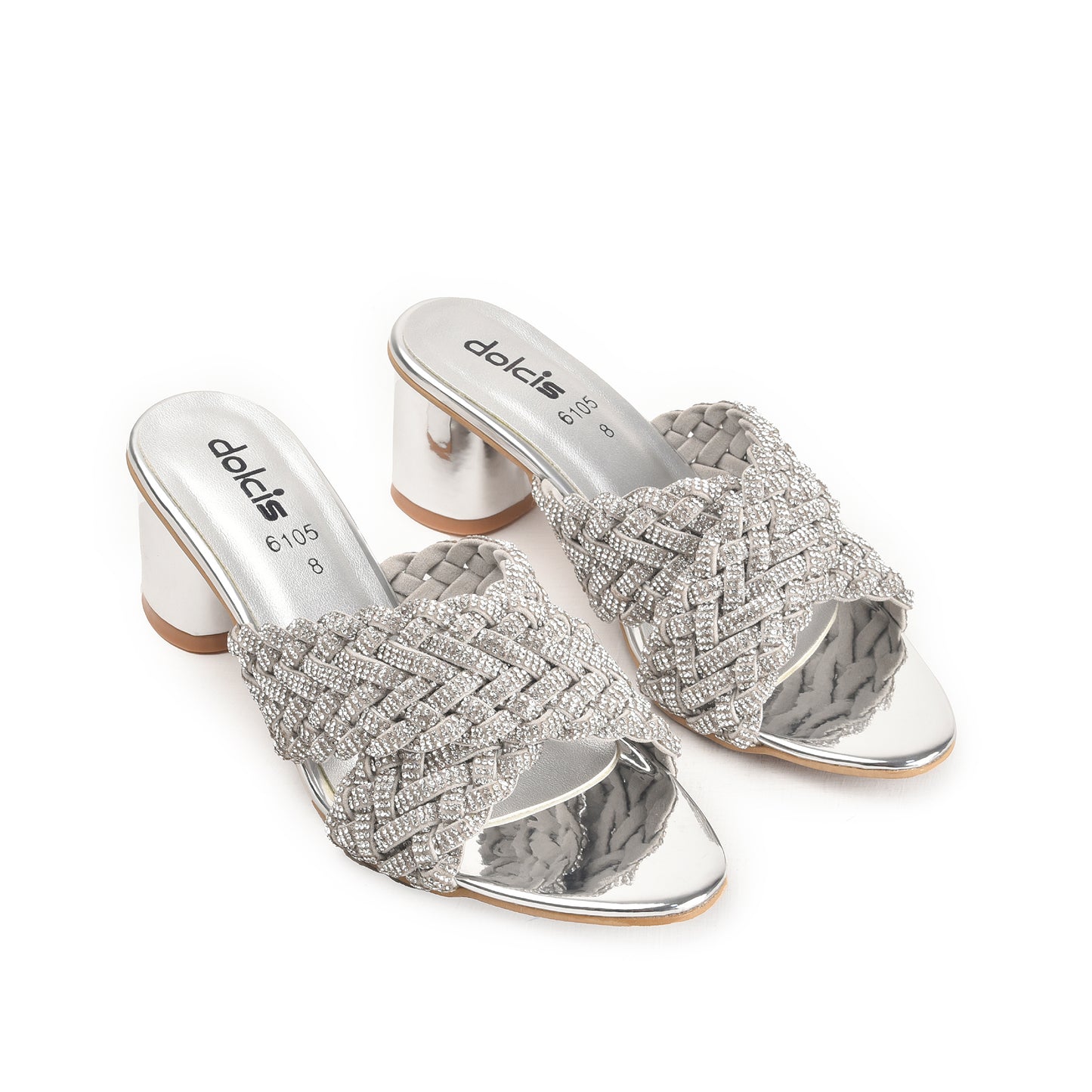 Silver Braided Block Heel Sandals for Women | 573L-S