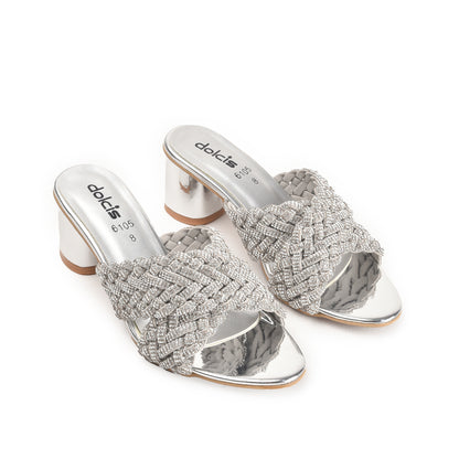 Silver Braided Block Heel Sandals for Women | 573L-S