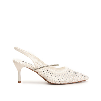 White Court Heels with Pearl Embellishment | 476N-W