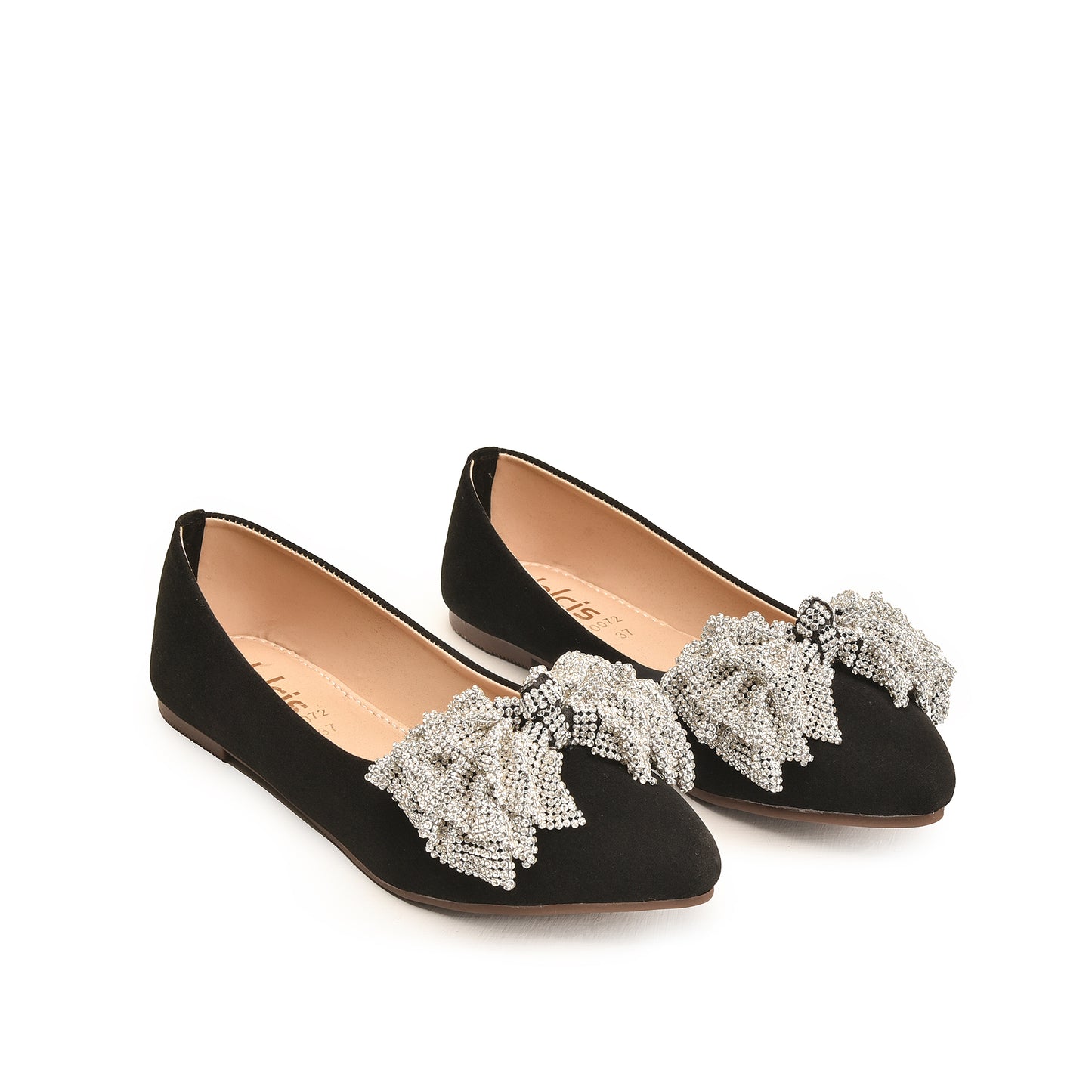 Black Embellished Bow Flats for Women | 469N-C