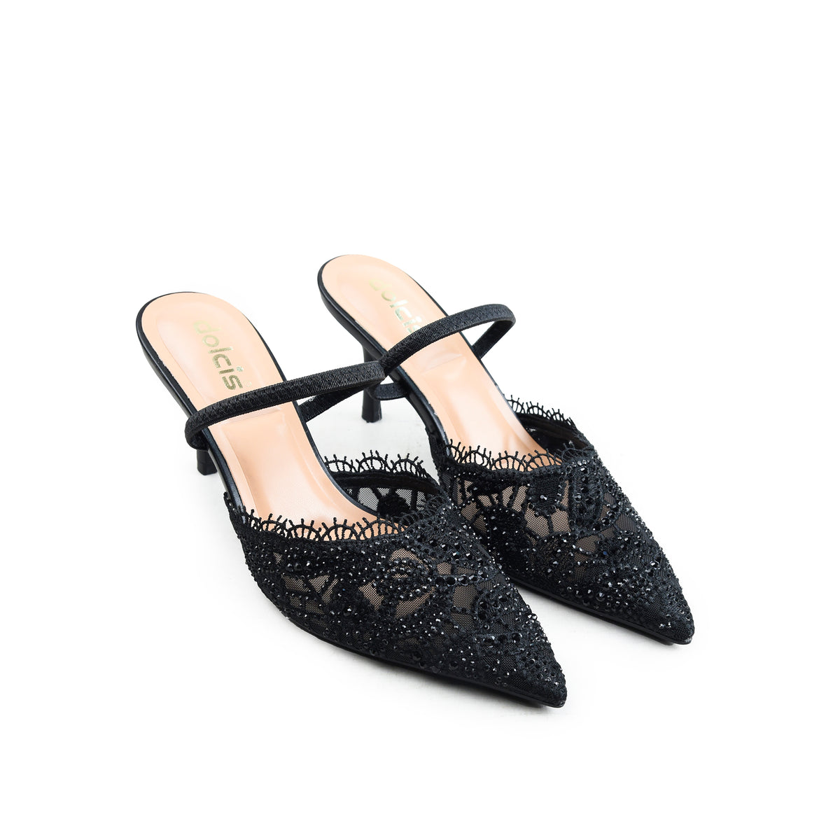 Black Pearl Lace Court Heels | 445P-C