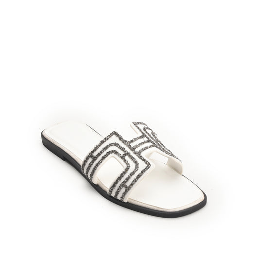 White Glitter Strap Flats Slippers | 581L-W Dolcis