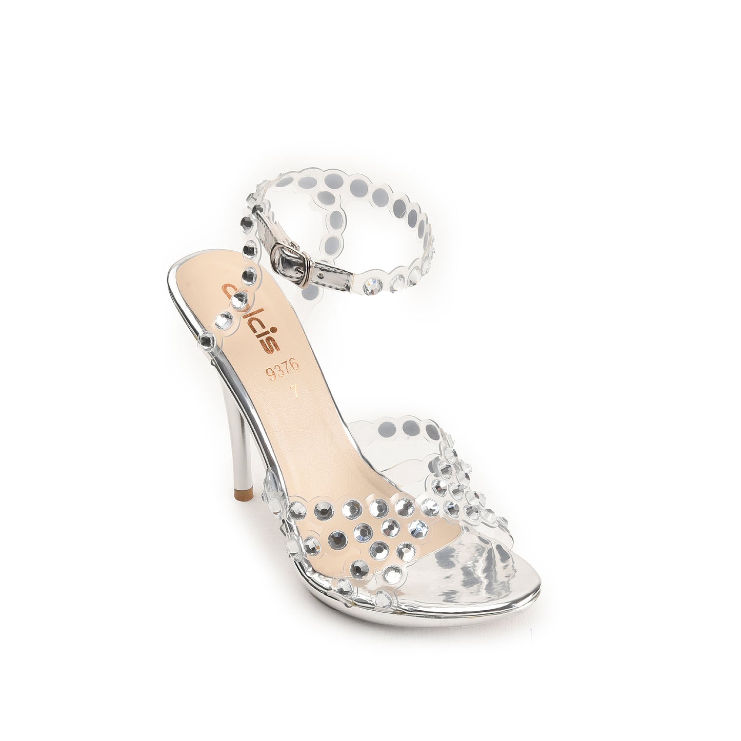 Silver High Heel Sandals with Crystal Straps | 280D-S