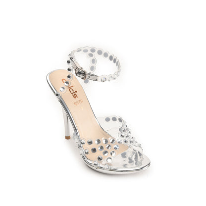 Silver High Heel Sandals with Crystal Straps | 280D-S