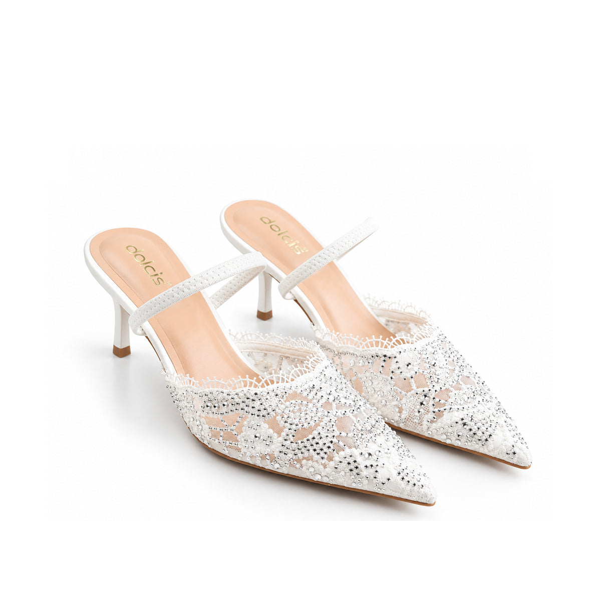 White Pearl Lace Court Heels | 445P-W