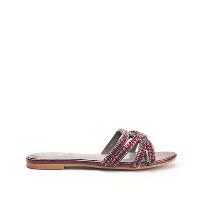 Maroon Embellished Flat Sandals for Women Slippers | 582L-M