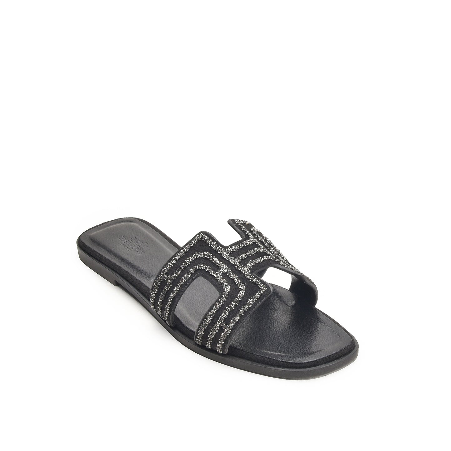 Black Glitter Strap Flats Slippers | 581L-C Dolcis