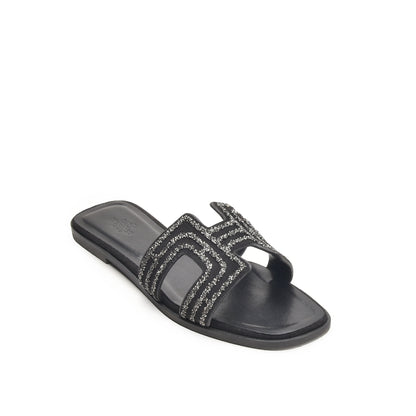 Black Glitter Strap Flats Slippers | 581L-C Dolcis