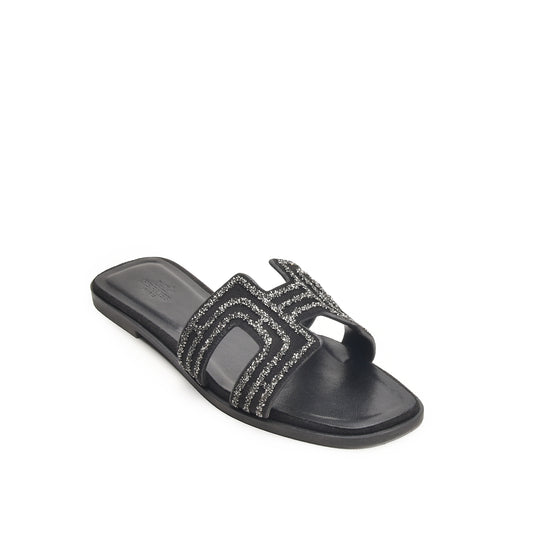 Black Glitter Strap Flats Slippers | 581L-C Dolcis