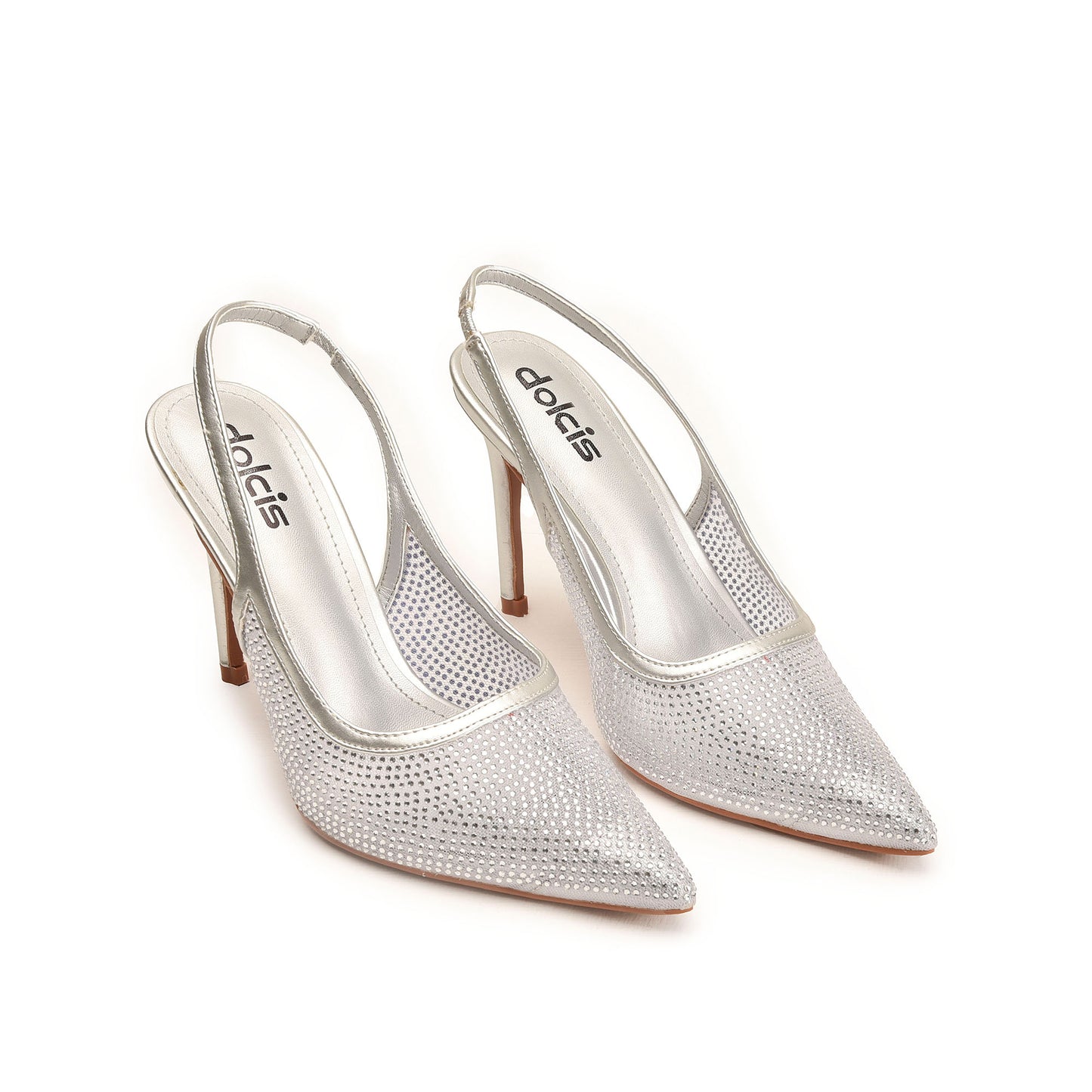 Silver Textured Pencil Heel Sandals for Women | 478N-S