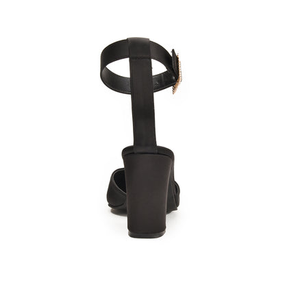 Classic Black Satin Block Heels with Buckle Strap | 460N-C Dolcis