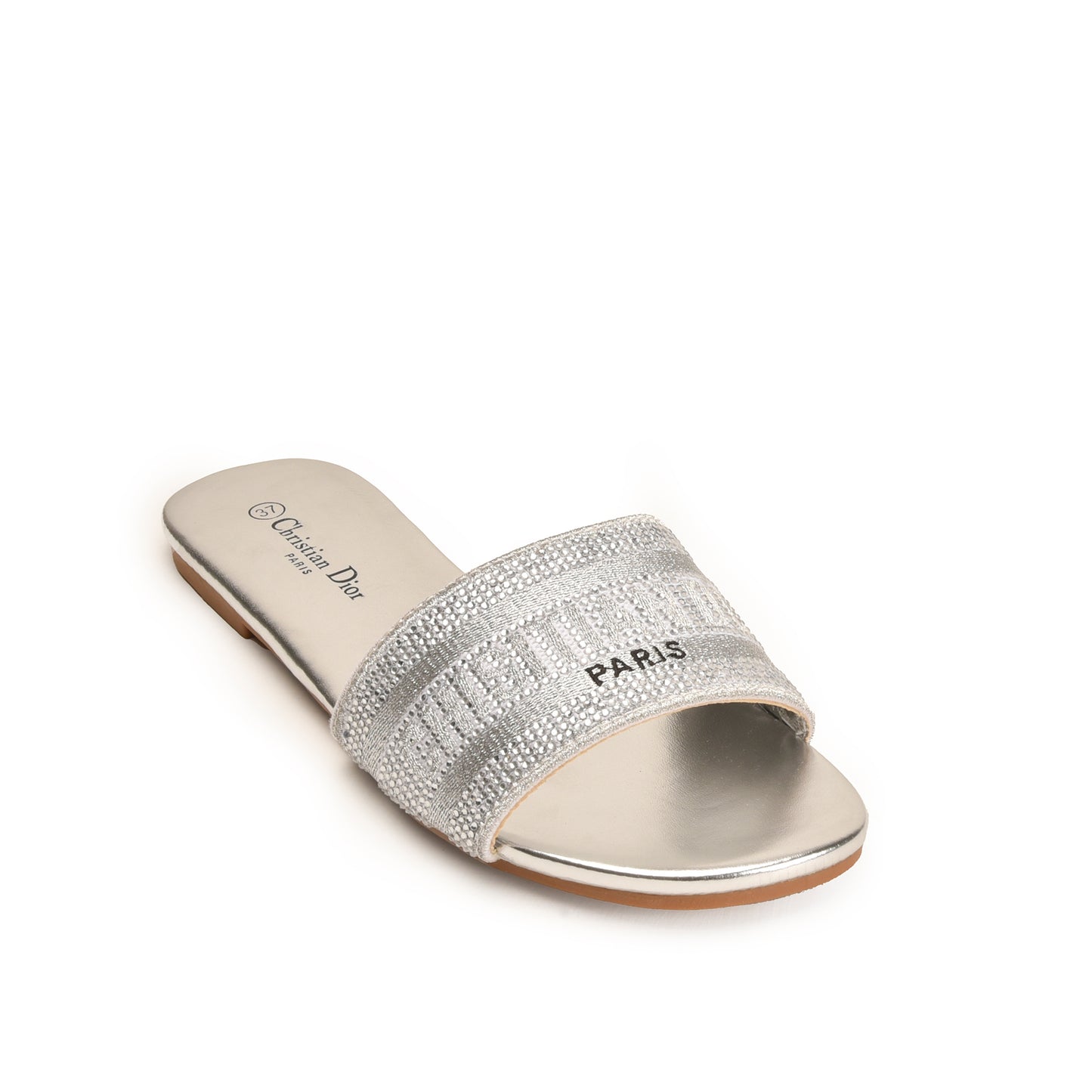 Silver Embellished Slip-On Flats for Women Slippers | 566L-S