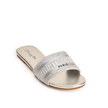 Silver Embellished Slip-On Flats for Women Slippers | 566L-S