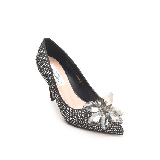 Crystal Embellished Black Heels | 487N-C Dolcis