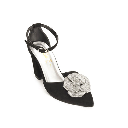 Black Block Heels with Silver Rose | 459N-C Dolcis