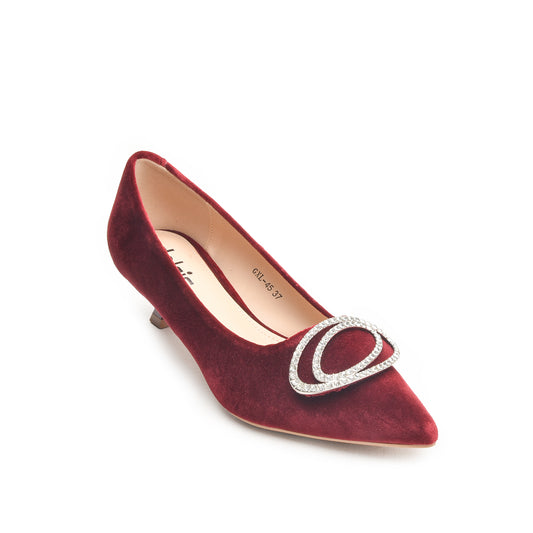 Maroon Court Shoes with Crystal Buckle | 495N-M Dolcis