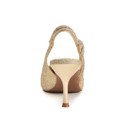 Golden Glitter Court Heels with Bow Detail | 477N-X