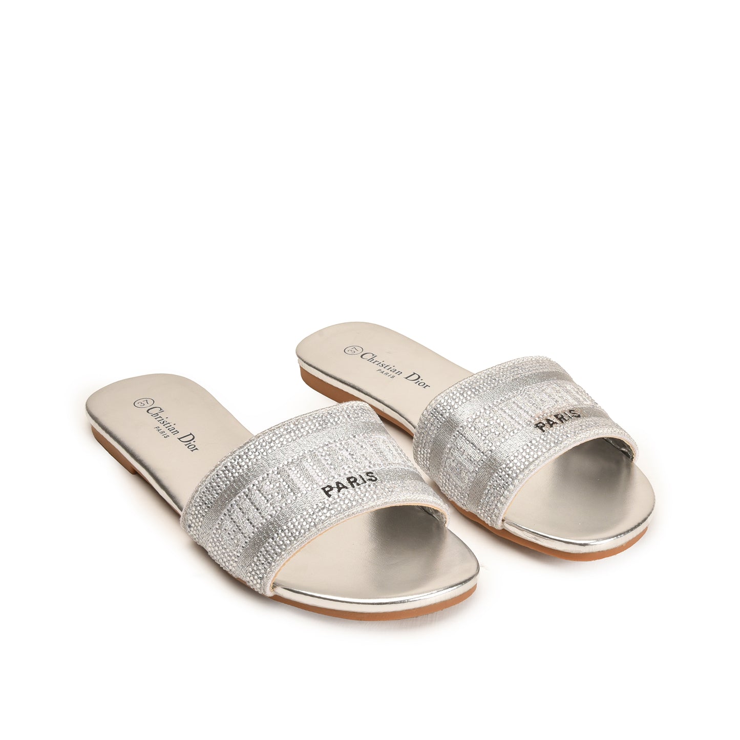 Silver Embellished Slip-On Flats for Women Slippers | 566L-S
