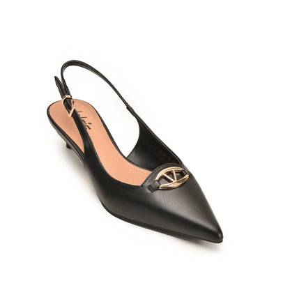 Black Court Heels with Strap Embellishments | 475N-C