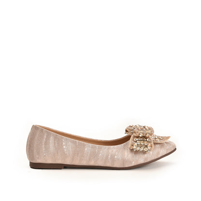Golden Embellished Bow Flats for Women | 466N-X