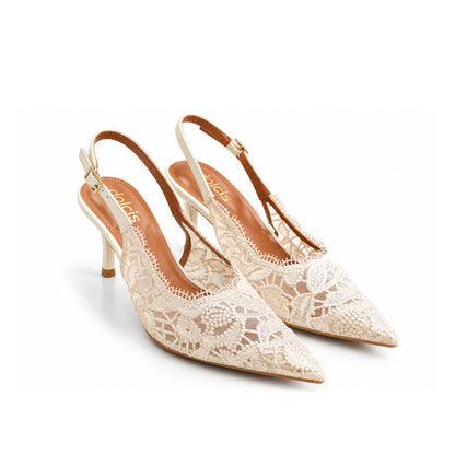 Beige Lace Affair Heels Pumps | 446P-F